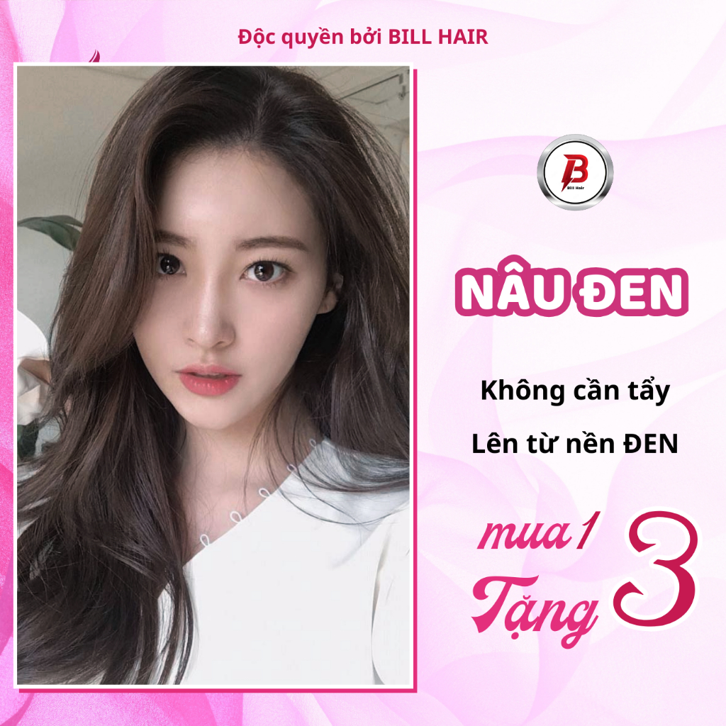Thuốc nhuộm tóc NÂU ĐEN không tẩy, lên từ nền đen, tặng kèm oxy trợ nhuộm và găng tay | Bill Hair, Billhair