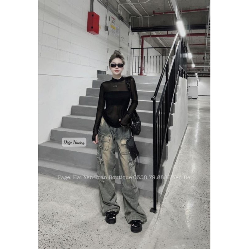 Set 2 món Áo Lưới tag ngực dài tay Kèm áo quây zip hàng co dãn