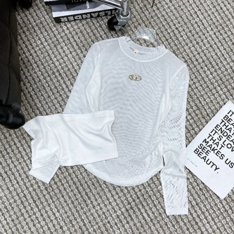 Set 2 món Áo Lưới tag ngực dài tay Kèm áo quây zip hàng co dãn