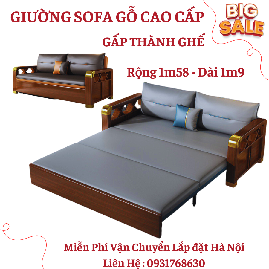 Giường sofa gấp gọn , giường sofa gỗ thông minh cao cấp , khung thép chịu lực , sofa giường gỗ cao cấp