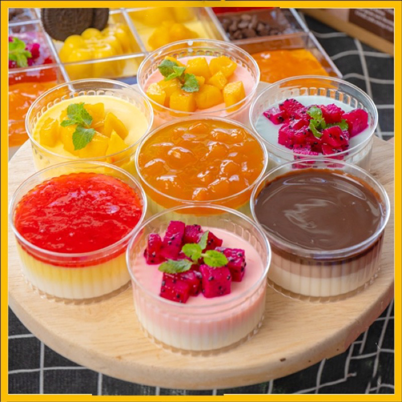 Set Nguyên liệu làm Panna Cotta thạch kem sữa Ý thành phẩm 25-30 hũ 3 vị mứt sinh tố trái cây