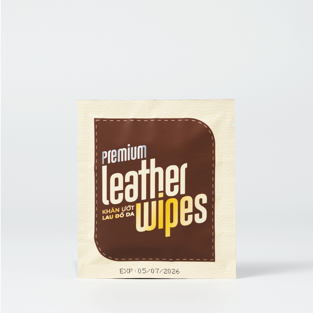 Combo 03 gói khăn giấy ướt vệ sinh dưỡng bóng giày da túi da ví da Leather EcoWipes travel size gói 1 tờ lau siêu sạch