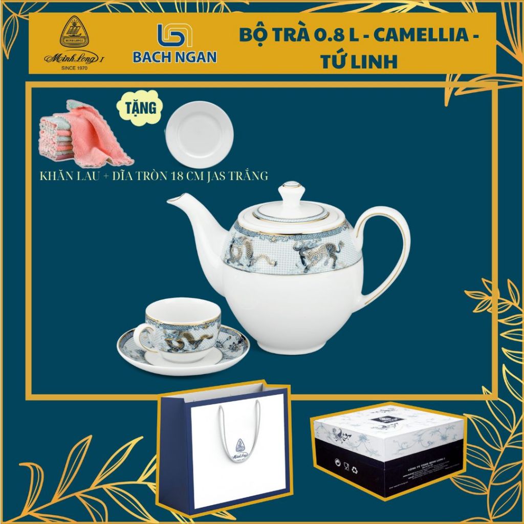 Bộ Ấm Trà Minh Long 0.8 L Camelia Tứ Linh hàng đẹp, sang trọng đãi khách, quà tặng tân gia- Bộ ấm chén