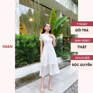 Váy trắng đi biển dáng dài vải tơ hàn mềm mịn thiết kế cổ tròn tay bồng thương hiệu Giian - VA0118TR