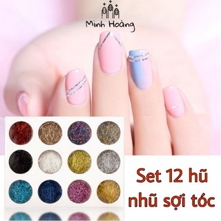 Set nhũ sợi tóc 12 màu trang trí móng tay - nhũ dây kim tuyến nail