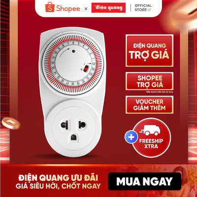[HỎA TỐC] Ổ cắm hẹn giờ Điện Quang ĐQ ESK MT03 WR 13 (Điều chỉnh cơ, 1 lỗ - 3 chấu, trắng – đỏ) - Bảo hành 12 tháng