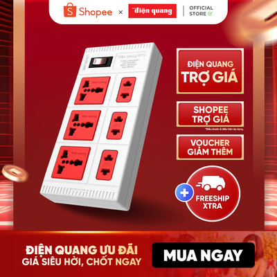 [HỎA TỐC] Ổ cắm điện đa năng Điện Quang ECO ĐQ ESK 6ECO (6 Lỗ) chịu tải cao, tự ngắt khi quá tải, Bảo hành 12 tháng