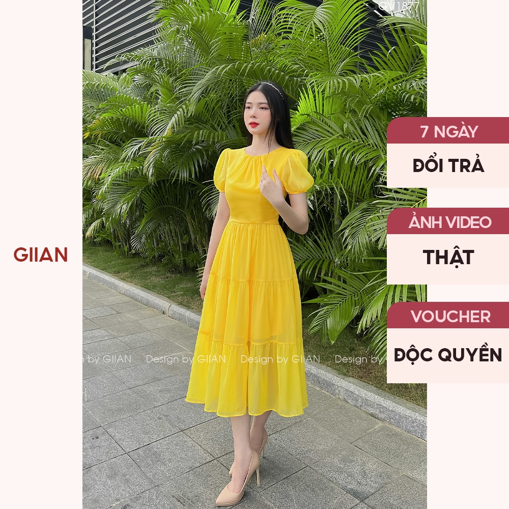 Váy đi biển dáng dài tay bồng thiết kế tầng cách điệu, đầm maxi 2 tầng tơ hàn mỏng nhẹ có lớp lót - VA0118