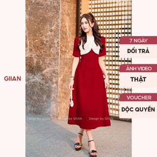 Váy dáng dài chữ A dáng dài phối tay bồng cổ yếm chéo dự tiệc cao cấp chính hãng Giian - VA0120