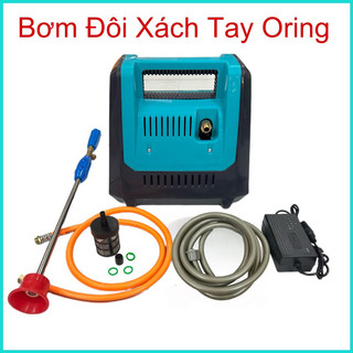 Bơm đôi xách tay oring, máy bơm phun thuốc, tưới cây 2 bơm 12v 12ah