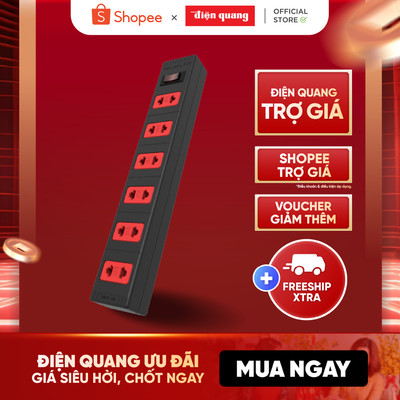 [HOẢ TỐC] Ổ cắm điện đa năng Điện Quang ECO ĐQ ESK 62ECO (6 Lỗ 2 chấu) công suất lớn, tự ngắt khi quá tải, BH 12 tháng