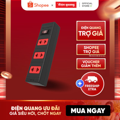 [HOẢ TỐC] Ổ cắm điện đa năng Điện Quang ECO ĐQ ESK 32ECO (3 lỗ 2 chấu, có công tắc reset), tự ngắt khi quá tải