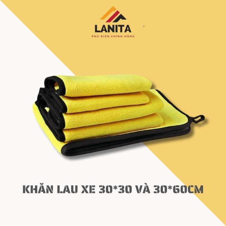 Khăn lau xe hơi, ô tô LANITA kích thước 30*30 Microfiber 2 lớp thấm hút