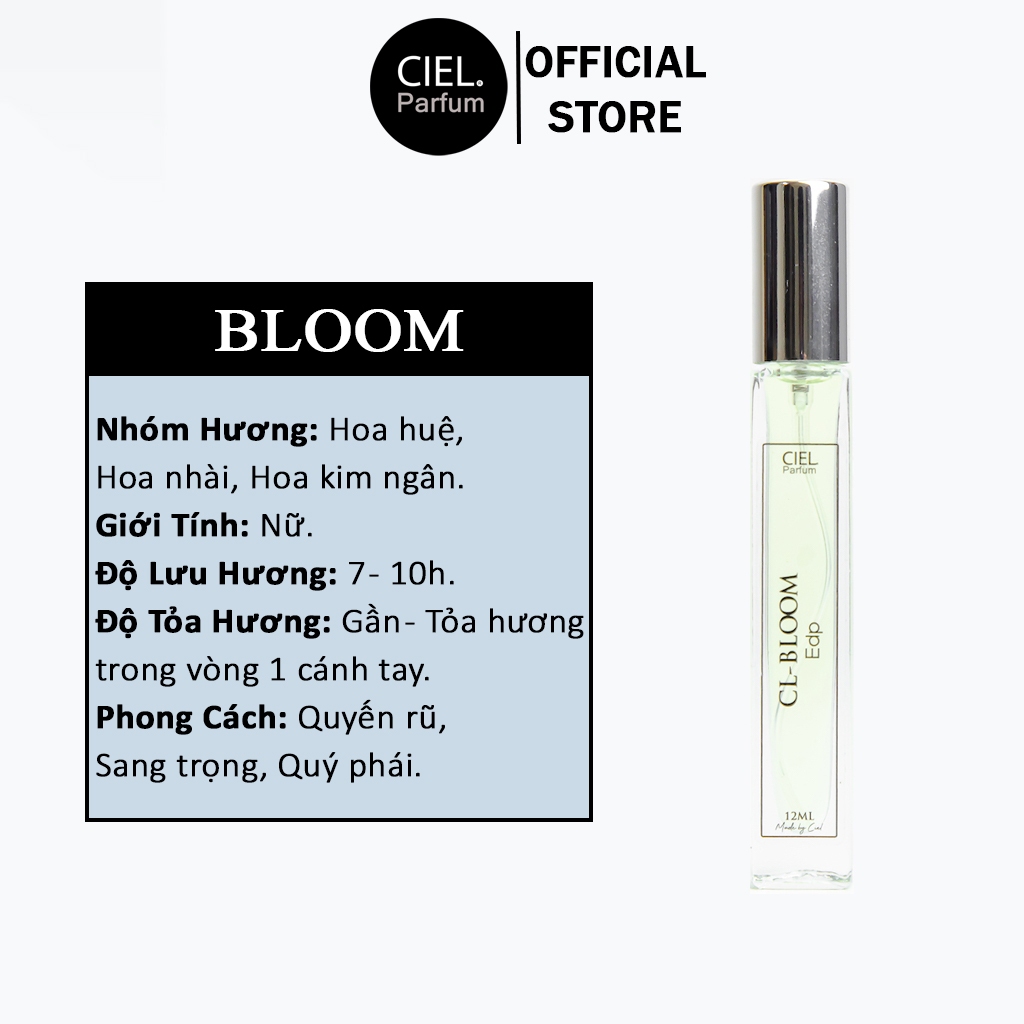 Nước hoa nữ cao cấp CL Bloom Edp chính hãng CIEL Parfum 12ml phong cách Quyến rũ, Sang trọng, Quý phái