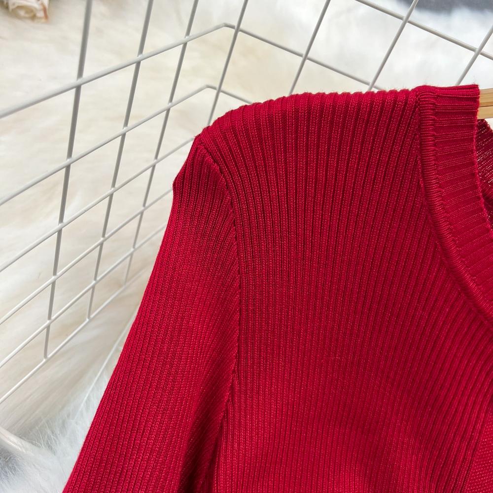 Đầm len phối cúc lệch tà cho nữ