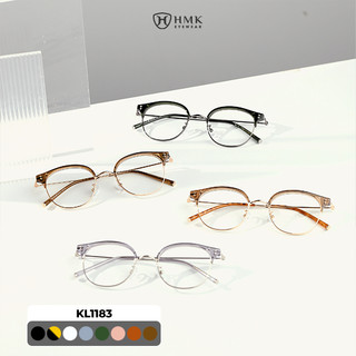 Gọng Kính Cận Chất Liệu Kim Loại HMK Eyewear Dáng Clubmaster Tròn, Phụ Kiện Thời Trang Xinh Xắn Dễ Thương - KL1183