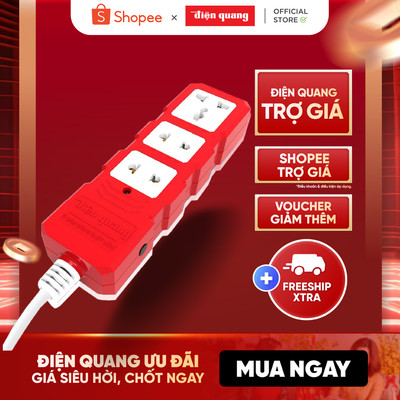Ổ cắm điện đa năng Công suất lớn Điện Quang ĐQ ESKHP 10M (3 lỗ, dây 10m) chịu tải cao, tự ngắt khi quá tải, BH 12 tháng