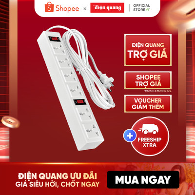[HỎA TỐC] Ổ cắm điện đa năng Điện Quang ĐQ 003A-04 (6 lỗ 3 chấu, có 2 công tắc) chịu tải cao, tự ngắt khi quá tải