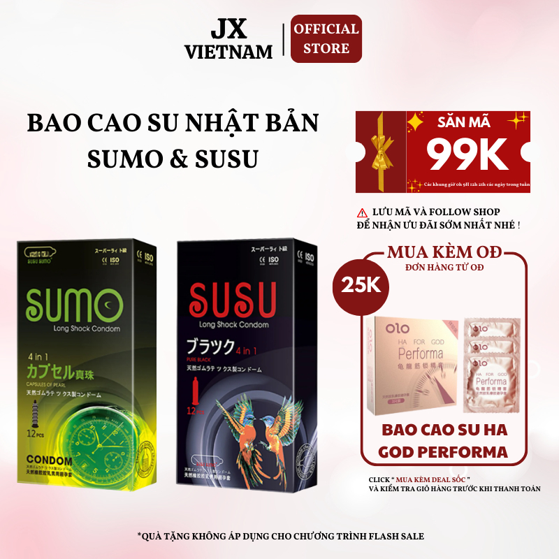 Bao Cao Su SUMO 4in1 Bao cao su SUSU kéo dài thời gian hộp 12-Hàng Chuẩn Chính Hãng