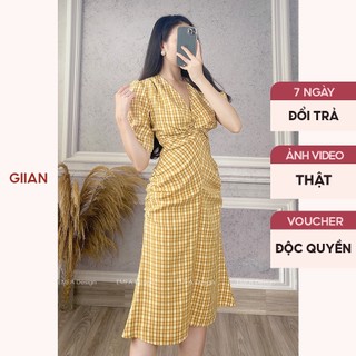 Váy đuôi cá xoắn eo tay bồng thiết kế cổ V cách điệu chính hãng Giian - VA0147VN