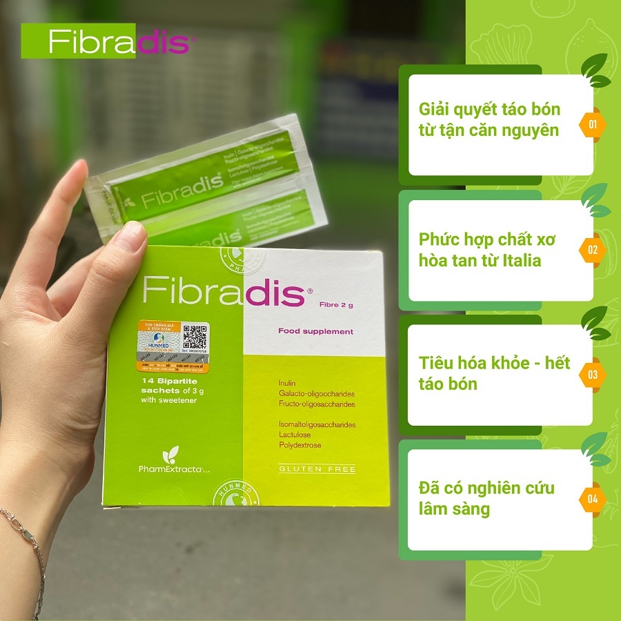 Fibradis - Chất xơ hòa tan Fibradis Giúp bổ sung chất xơ, Giảm táo bón An toàn Hiệu quả nhanh Hộp 30 gói - Chính hãng