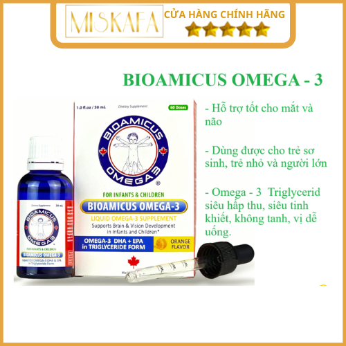 Bioamicus Omega 3 - Bổ sung Omega 3, DHA cho bé sơ sinh, giúp bé phát triển trí não Mắt sáng khỏe, DHA tinh khiết k tanh
