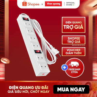 [HỎA TỐC] Ổ cắm điện đa năng Điện Quang 001A-01 (6 lỗ 2 chấu - 2 công tắc reset) tự ngắt khi quá tải, Bảo hành 12 tháng