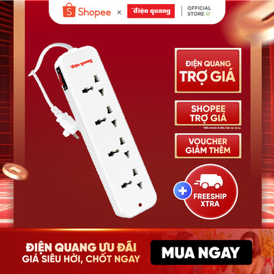 [HỎA TỐC] Ổ cắm điện đa năng Điện Quang ĐQ ESK02 (4 lỗ 3 chấu), chịu tải cao, tự ngắt khi quá tải - Bảo hành 12 tháng