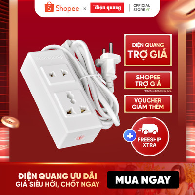 Ổ cắm điện đa năng Điện Quang     ĐQ 001A-02   (2 lỗ) chịu tải cao 2500W, có công tắc reset, bảo hành 12 tháng