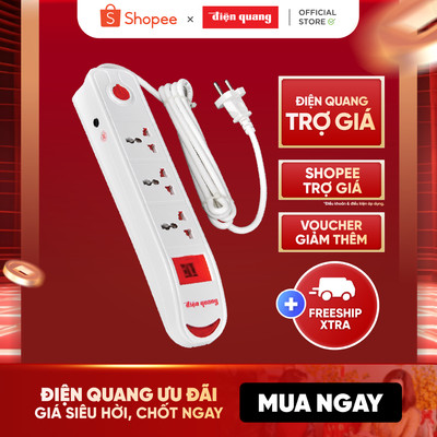 Ổ cắm điện đa năng Điện Quang ĐQ ESK DBW103USB (Kiểu tàu siêu tốc, 3 lỗ 3 chấu, 2 USB, màu trắng) công suất 2500W