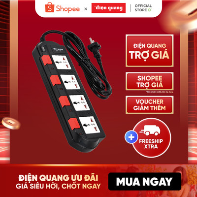 [HỎA TỐC] Ổ cắm điện đa năng Điện Quang ĐQ ESK SM740SL (4 lỗ 3 chấu, 4 công tắc) công suất 2500W, tự ngắt khi quá tải