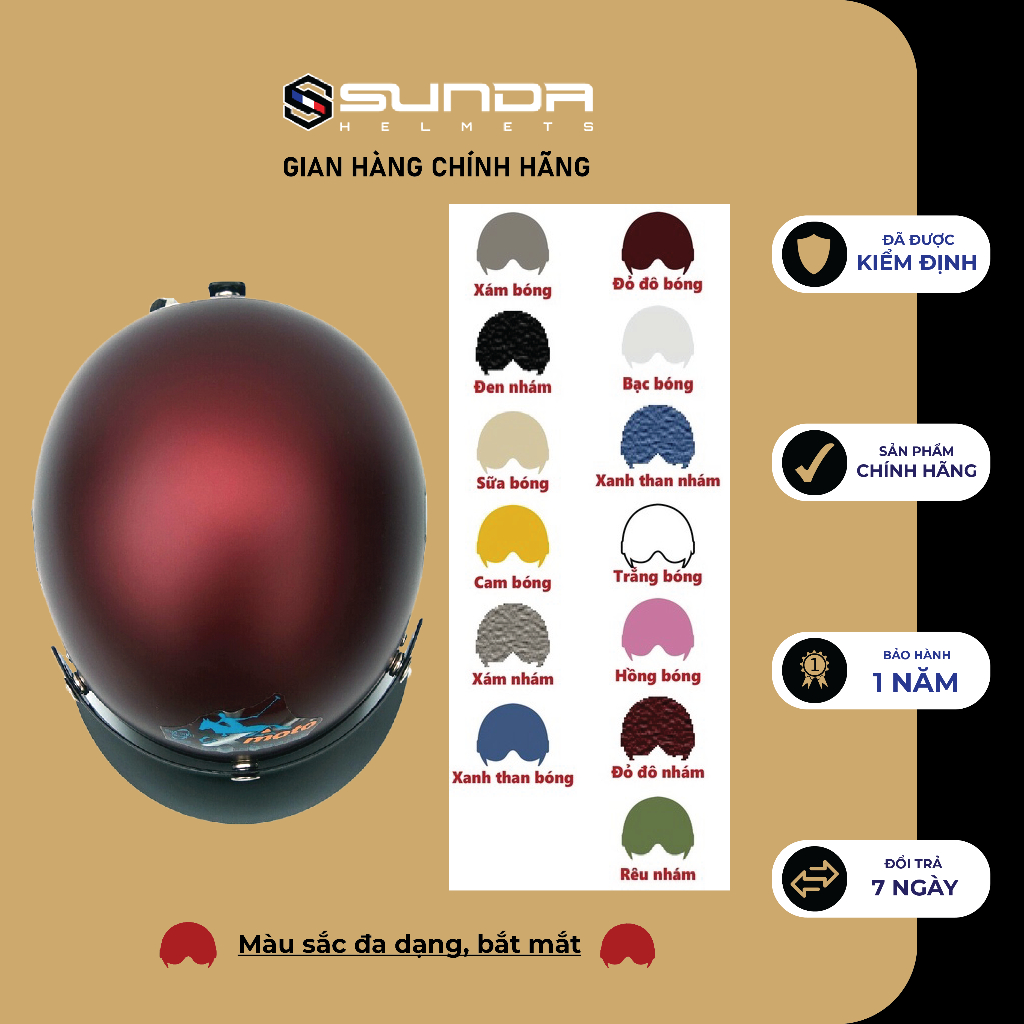 Mũ bảo hiểm nửa đầu không kính SUNDA HALYA (nhiều màu)