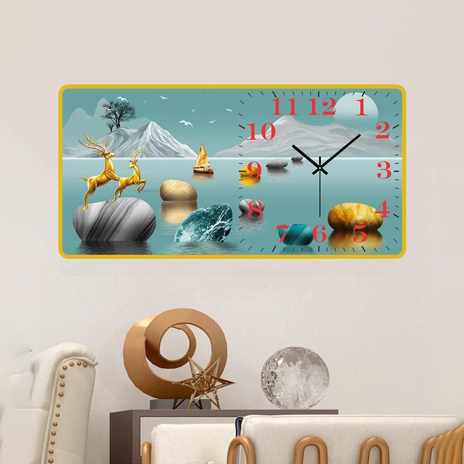 Tranh tráng gương đồng hồ mã đáo, thuận buồm, hươi vàng mẫu hiện đại quà tặng treo phòng khách/ phòng ngủ T94