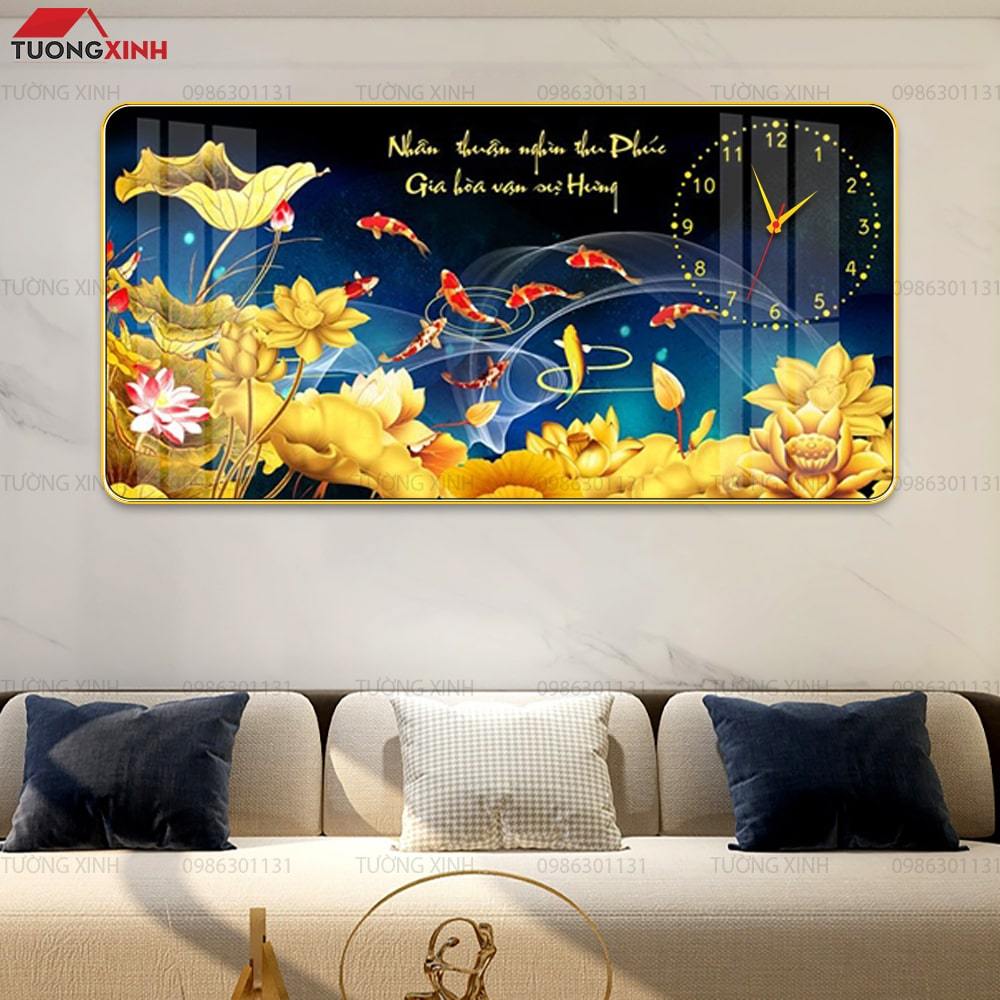 Tranh tráng gương đồng hồ mã đáo, thuận buồm, hươi vàng mẫu hiện đại quà tặng treo phòng khách/ phòng ngủ T94