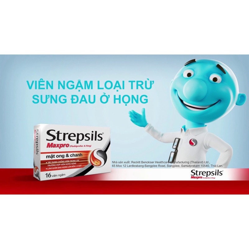 Viên ngậm giảm đau họng Strepsils Maxpro mật ong và chanh