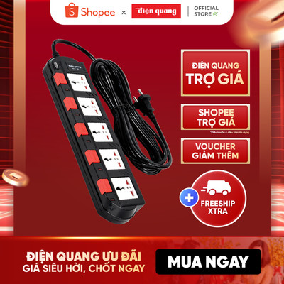 [HỎA TỐC] Ổ cắm Điện Quang ĐQ ESK SM750SL (5 lỗ 3 chấu) - Công suất 3200W, có công tắc từng lỗ, có màn che ổ cắm an toàn