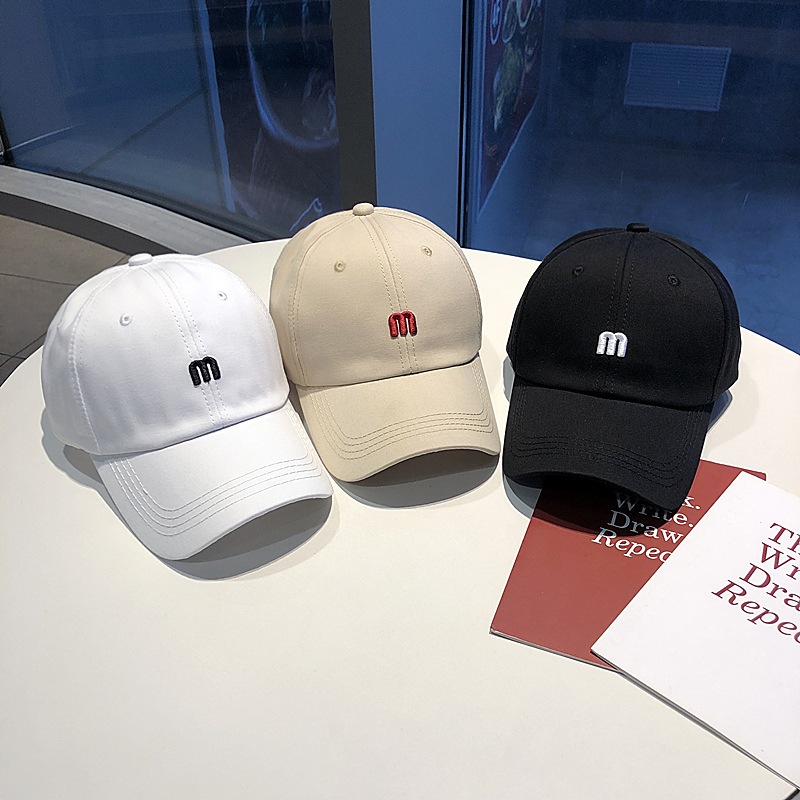 Mũ lưỡi trai cotton, nón lưỡi trai thêu chữ M trời trang unisex