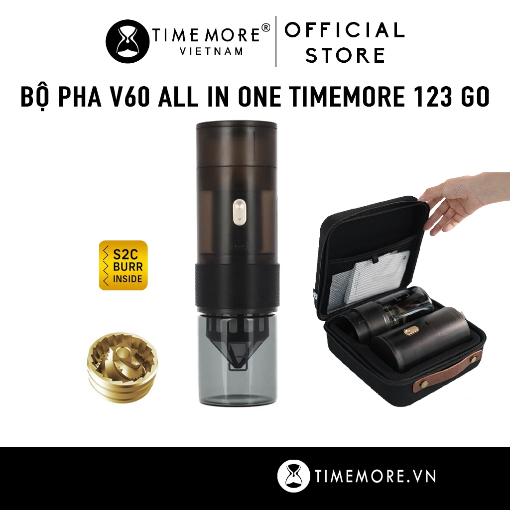 TIMEMORE | Bộ pha cà phê giấy lọc V60 tích hợp máy xay, ấm rót, phễu lọc, bình đựng Timemore 123 Go