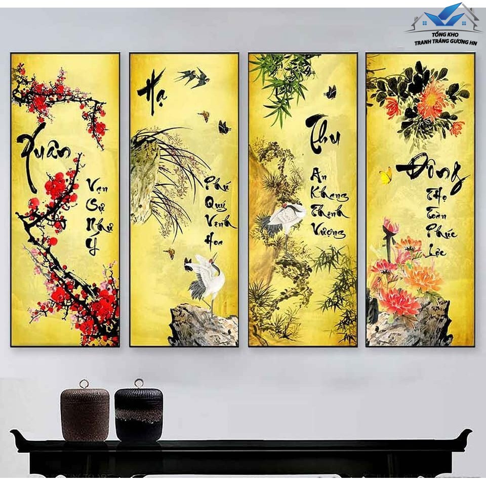 Tranh Treo Tường Tráng Gương "TỨ QUÝ" Decor Trang Trí Phòng Khách Hợp Phong Thủy Mang Lại Tài Lộc/ Tranh Tết May Mắn