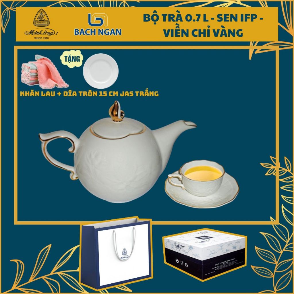 Bộ trà 0.7 L SEN IFP - Viền Chỉ Vàng - Thích hợp để phòng khách, phòng làm việc, quà tặng đối tác, tân gia