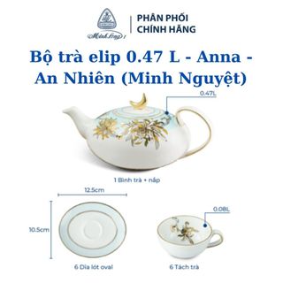 Bộ Ấm Trà Minh Long An Nhiên Minh Nguyệt 0.47 L Dát Vàng 24K bằng sứ đẹp cao cấp, sang trọng đãi khách, quà tặng tết