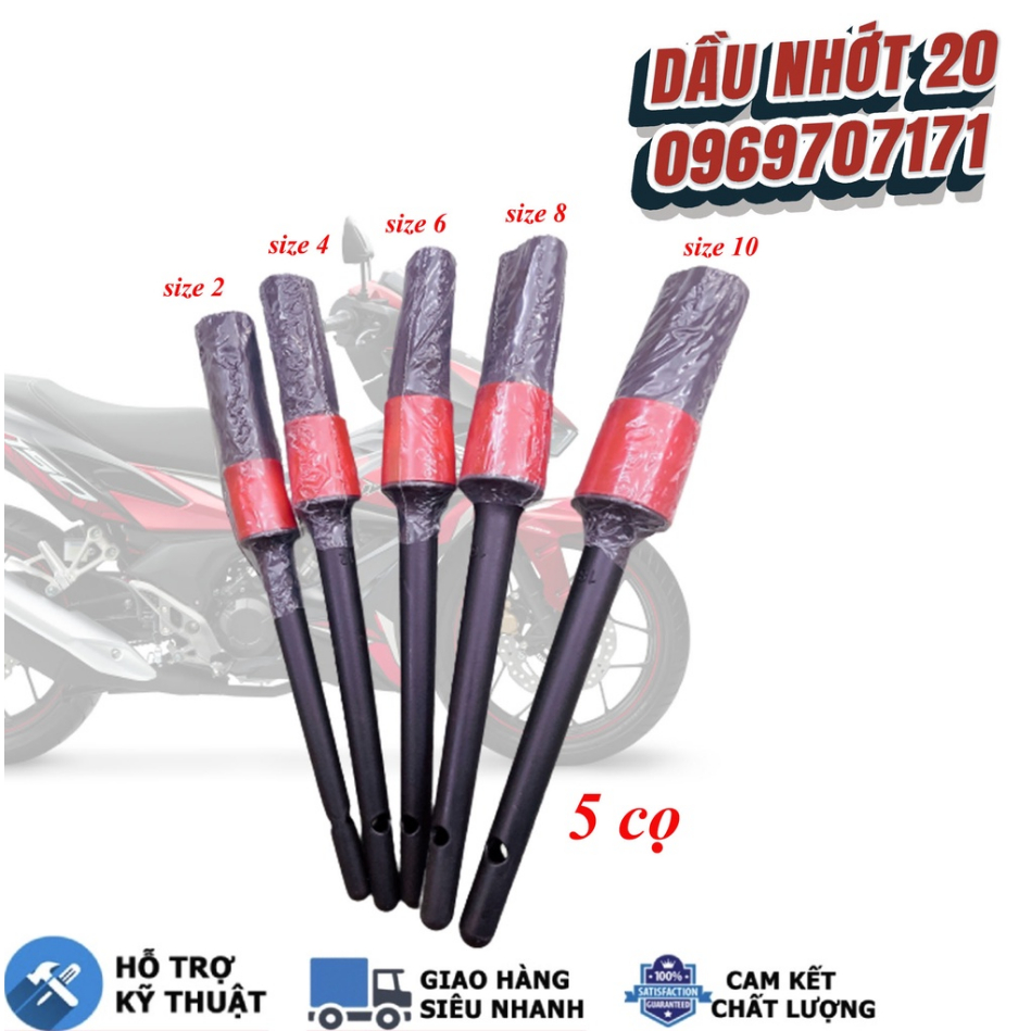 Bộ cọ 5 đen cây nhiều size, bộ cọ cán đen, cọ rửa chi tiết xe máy