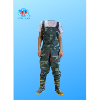 Ủng yếm lội nước Hoa San màu xanh size 38-43, ủng yếm liền quần đế cứng
