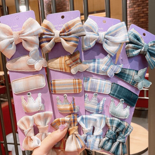 Set kẹp tóc nơ caro 6 món cho bạn nữ bé gái có lẻ 1 cái sl