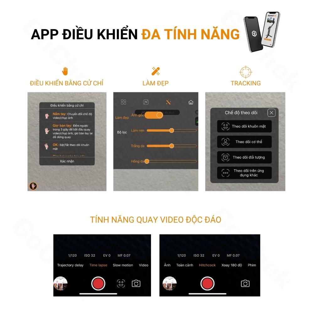 Gimbal GoChek HunteX G5 Chính Hãng - Thiết bị chống rung, quay video chuyên nghiệp cho điện thoại