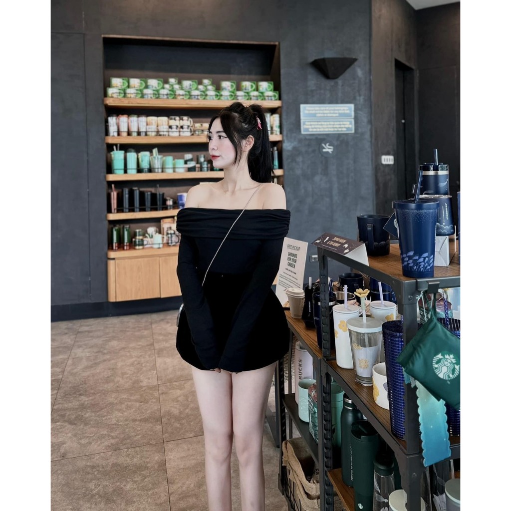 Áo thun dài tay nữ trễ vai trơn tiểu thư xinh xắn hàng QC0509