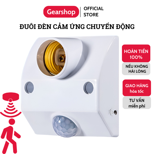 Đui đèn cảm ứng chuyển động hồng ngoại E27 GEARSHOP đui đèn cảm biến chuyển động hồng ngoại siêu nhạy