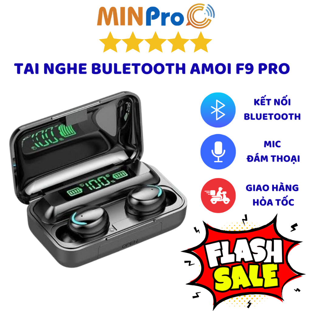 Tai nghe Bluetooth không dây AMOI F9 MINPRO giá rẻ cảm biến vân tay chống nước, âm thanh chất lượng cao