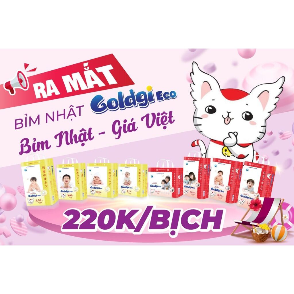 Bỉm nhật Goldgi Eco 2023 Dán NB86/S76/M66/L56 Quần M54/L48/XL44/XXL32