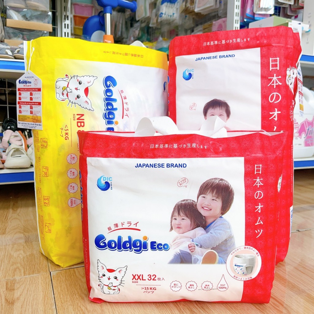 Bỉm nhật Goldgi Eco 2023 Dán NB86/S76/M66/L56 Quần M54/L48/XL44/XXL32